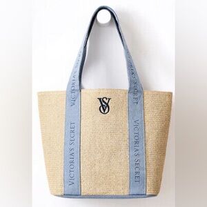 VICTORIA'S SECRET STRAW SUMMERTIME LOGO BEACH TOTE BAG BRAND NEW